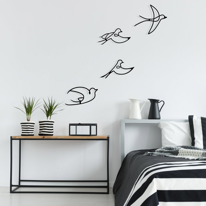 Wallity Hope - Escultura de pared de metal con pájaros en negro